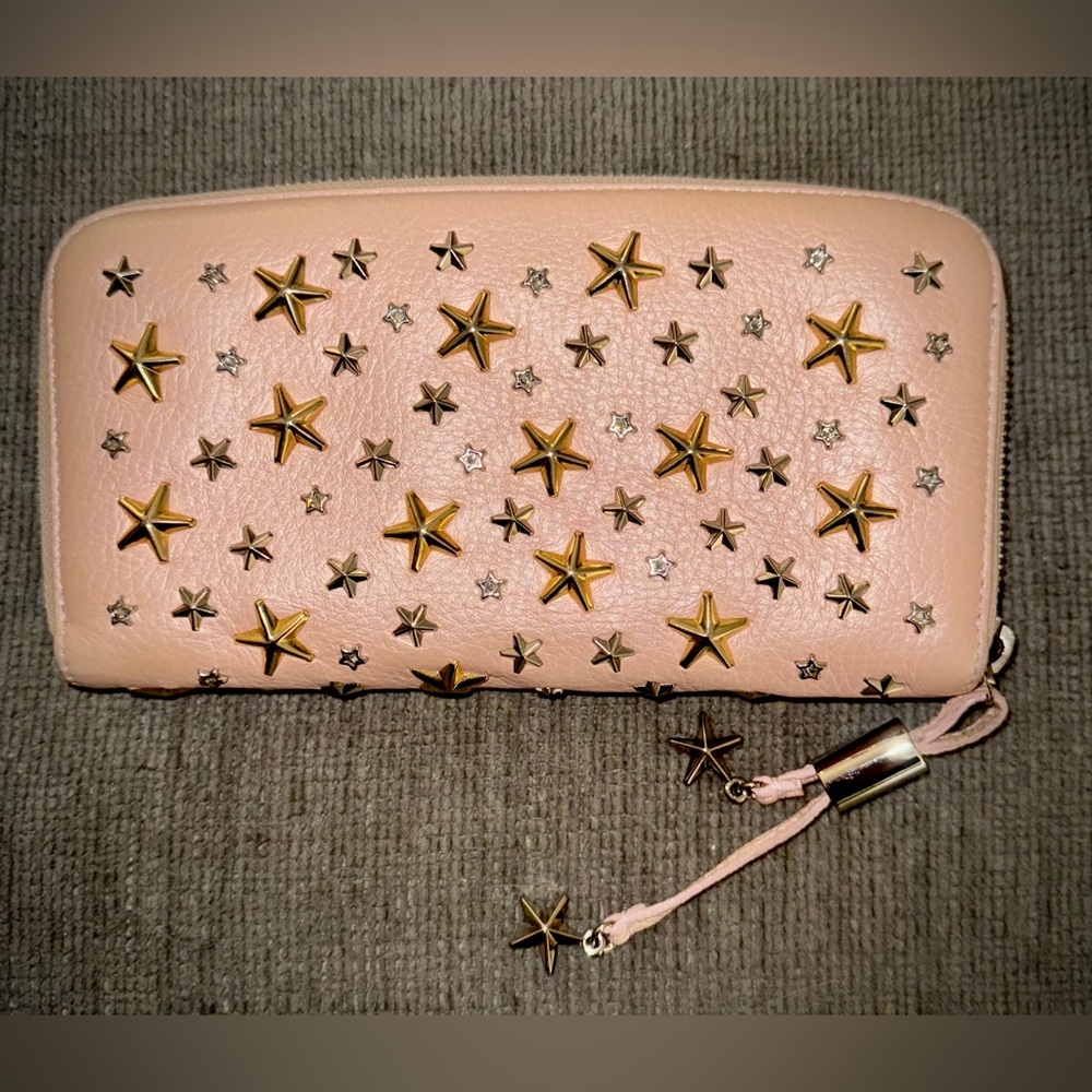 Jimmy Choo Pink Leather Star Studded Zip Wallet